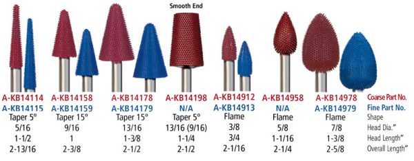 Typhoon® Tungsten Carbide Burs - 1/4" shank, Tapered Shapes, Coarse or Fine, Priced Ea.