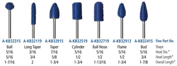 2.35mm (3/32") Shank Typhoon Burs Fine Grit