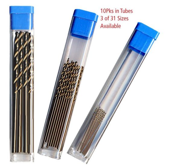 Cobalt Steel Twist Drills, #50 to #80, 10-Pks